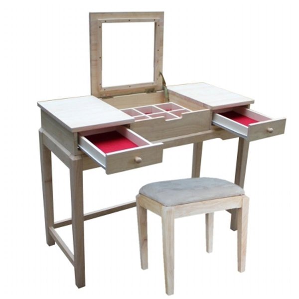 International Concepts Vanity table with vanity bench Ready to finish K-BE-2-DT-2